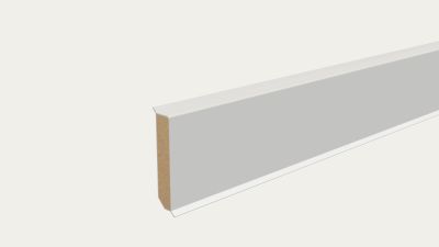 Kunststoffleiste mit MDF Kern 60/13 mm, mit Dichtlippe zur Wand und Boden, RAL 9016 